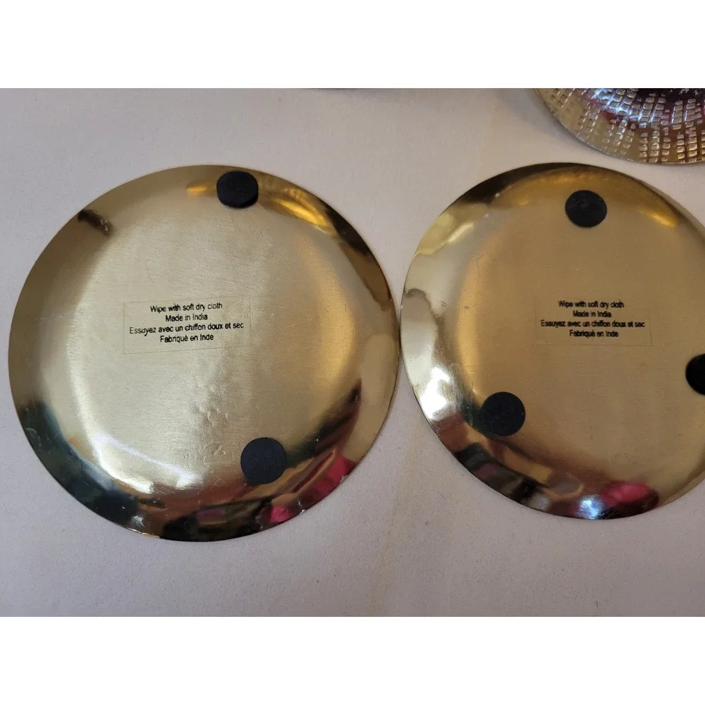 Gold Metal Coasters Set of 4 Mughal Jali Work Mid Century Style Boho Decor